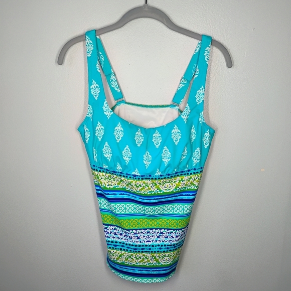 Lands' End Other - Lands End Tankini Swim Top Womens 10D Turquoise‎ Blue Striped Shelf Bra Support